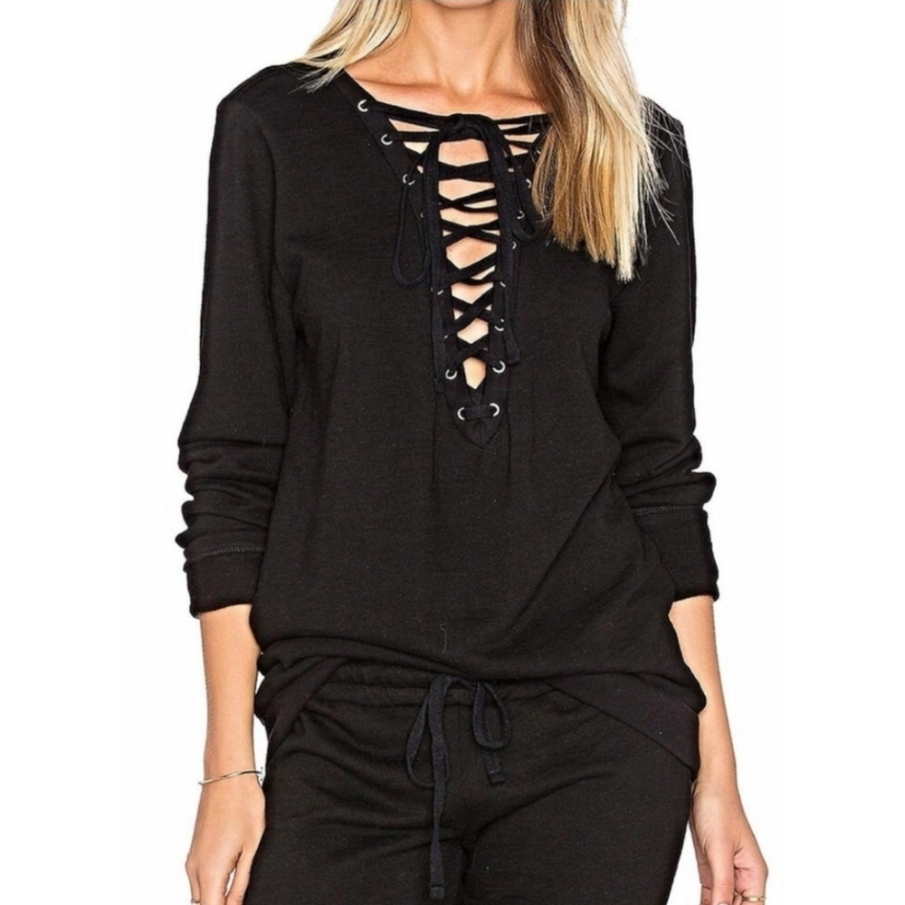 Michael Lauren Dominic Lace Up Pullover Sweatshirt M Medium